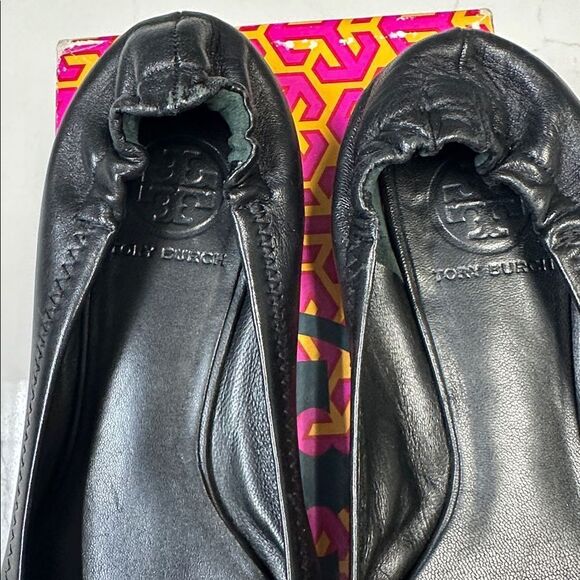 Authentic Tory Burch Classic Reva Ballet Flats Black Silver Sz 7 - Picture 4 of 8